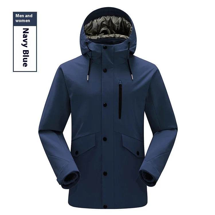 High-End Two-Piece Winter Outdoor Hiking Suit Men's and Women's Windproof Warm Woven Logo Three-in-One for Couples