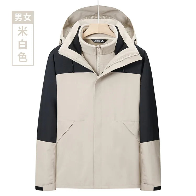 Men's Women's Winter Jacket Detachable Three-in-One Fleece Liner Rabbit Windproof Waterproof Zipper Knitted Customizable Logo