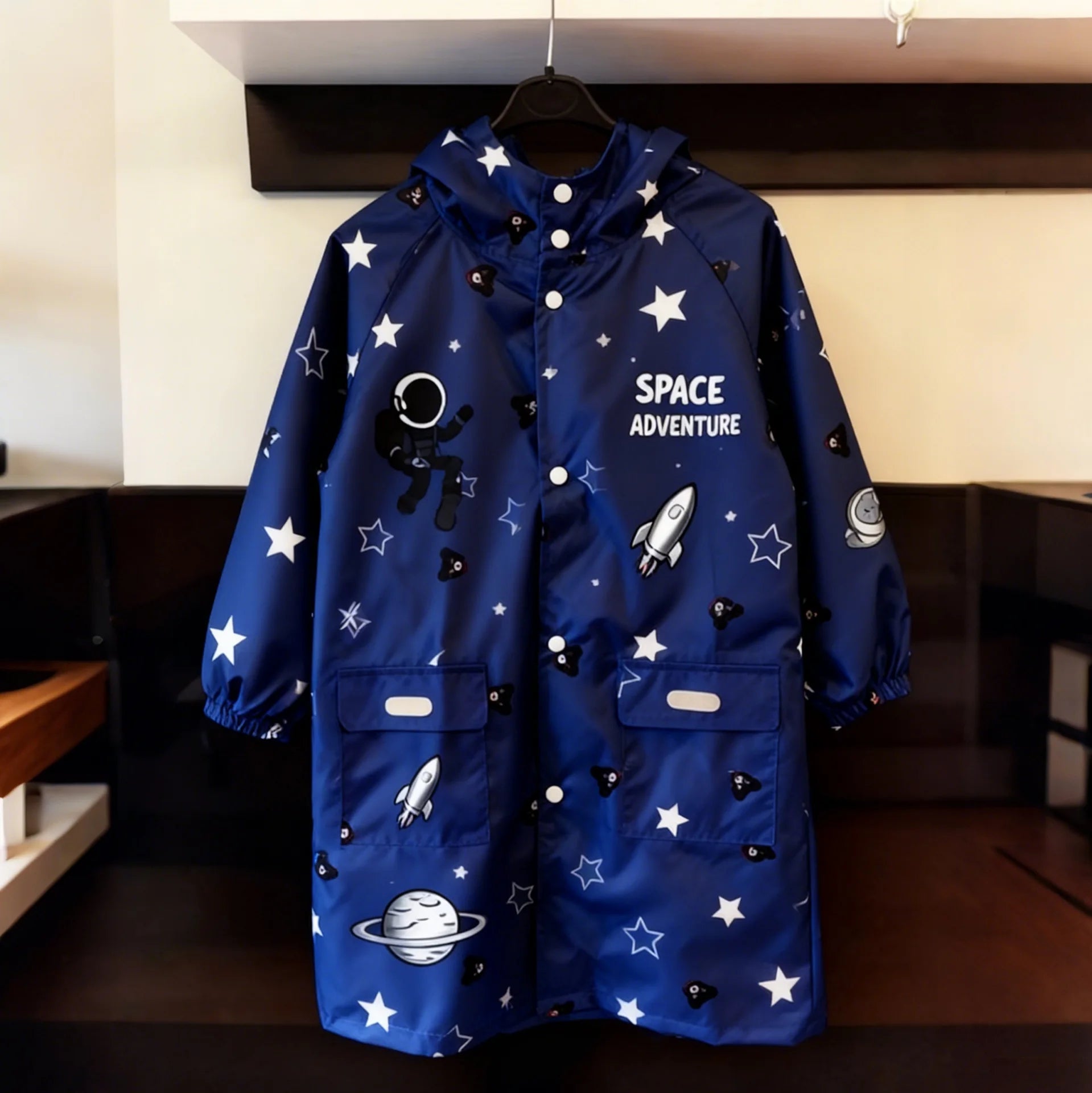 Unisex Lightweight Waterproof Rain Poncho for Children Reusable Reflective Raincoat for Outdoor Activities-Hiking Cartoon Print