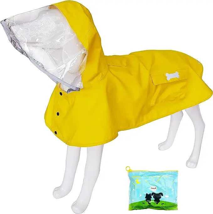Adjustable Yellow Dog Raincoat Poncho Hoodie Waterproof Pet Rain Jacket Reflective High Logo Decoration Leash Hole Travel Work