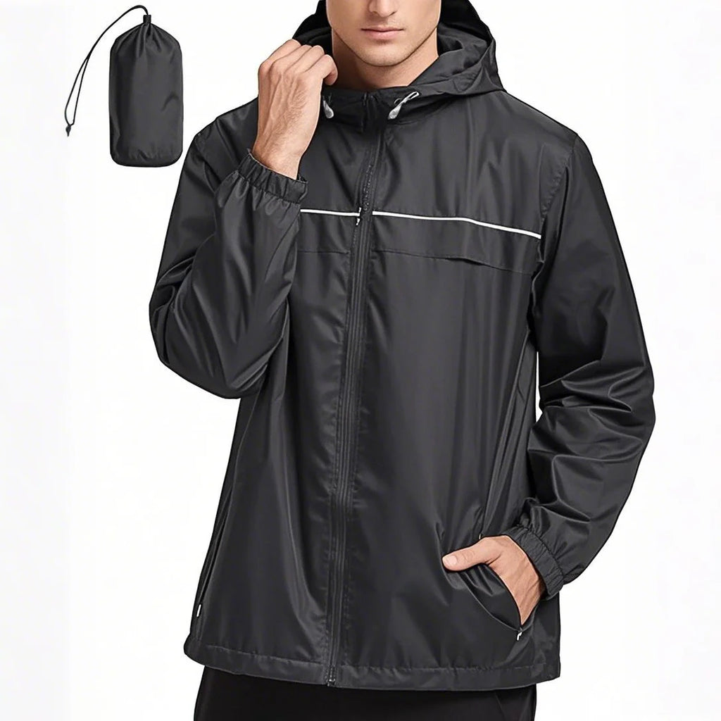 Men's Outdoor Rain Jacket Waterproof Windbreaker with Stand Collar and Zipper Closure Daily Casual Pullover with Double Layer