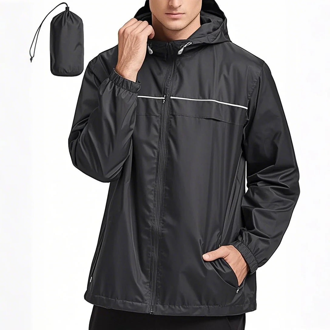 Men's Outdoor Rain Jacket Waterproof Windbreaker with Stand Collar and Zipper Closure Daily Casual Pullover with Double Layer