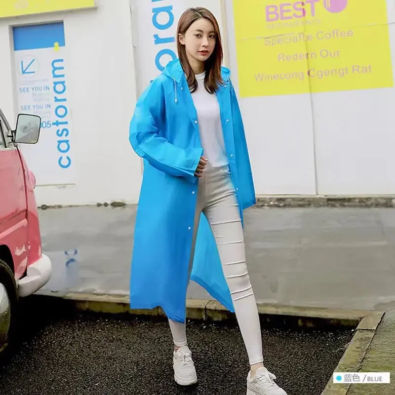 EVA Unisex Raincoat Custom Logo Printing Thickened Waterproof Rain Coat Women Men Camping Reusable Waterproof Long Raincoat