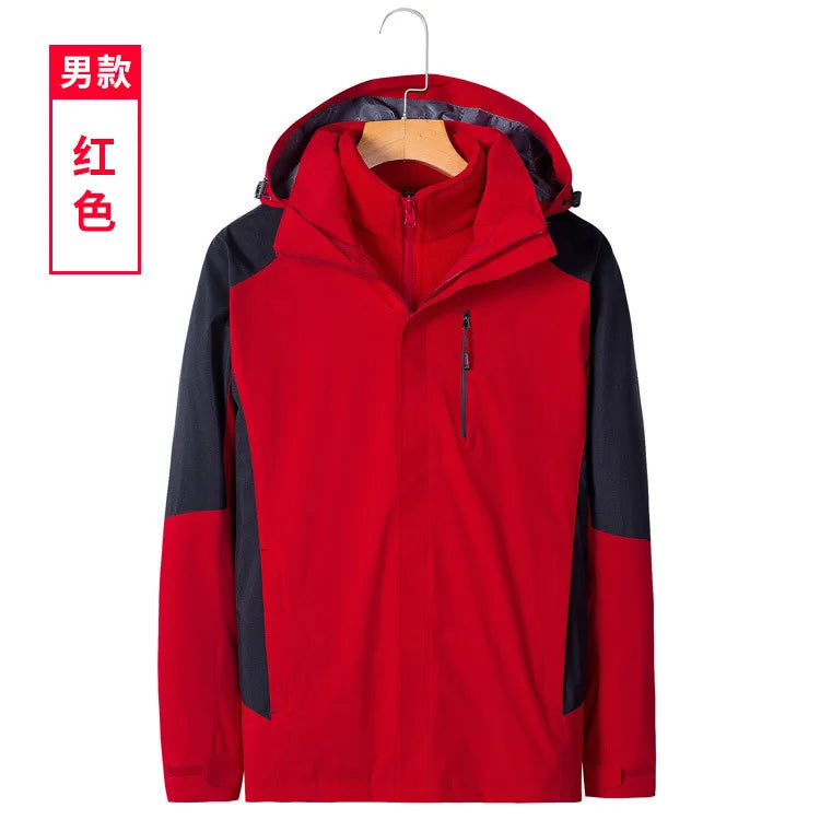 Men's Women's Outdoor Two-Piece Sports Jacket Set Three-In-One Fleece-Lined Thickened Winter Warm Jacket for Mountaineering