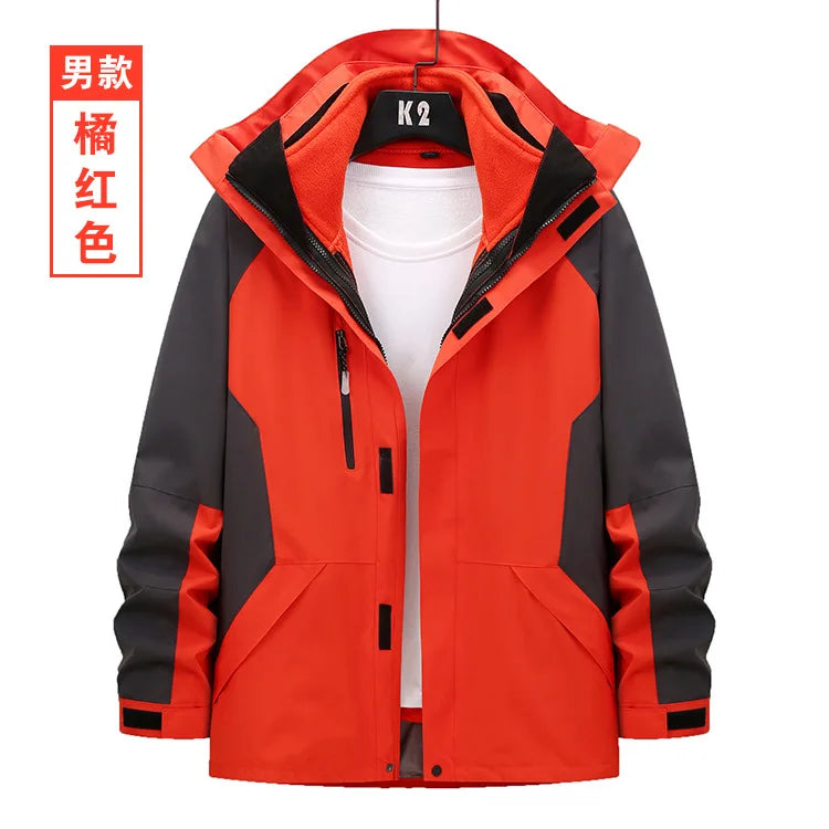 Unisex Three-in-One Ski Suit Two-Piece Set Winter Solid Zipper Warm Waterproof for Breathable Outdoor Work Clothes Stand