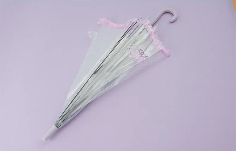 Small Customized Logo Automatic Folding Umbrella With Long Handle Transparent Straight Rod Fresh Color-for Cars