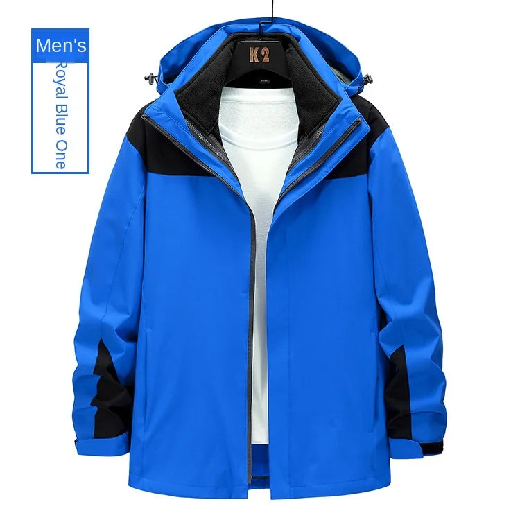 Outdoor Waterproof Windbloc Zipper Solid Soft Shell Three-in-One Detachable Two-Piece Set Fleece-Lined Thick Winter
