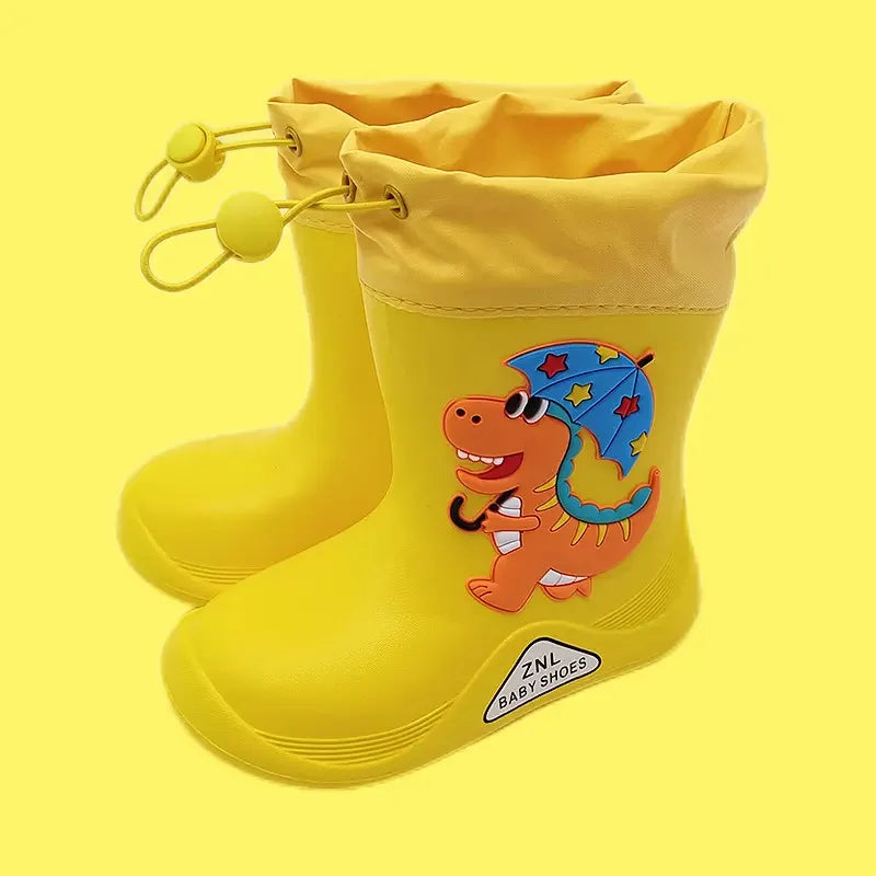 Unisex EVA Rain Boots Lovely Cartoon Design Lightweight High-Style Mid-Calf Shoes Non-Slip Cute Insole Cotton Lining Camping