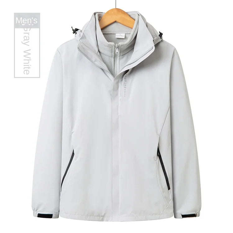 Men's Women's Outdoor Winter Work Clothes Rush Printed Logo Three-in-One Detachable Two-Piece Set Warm Waterproof Zipper