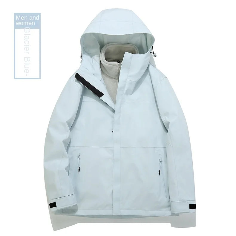 Autumn Men's Women's Three-in-One Detachable Windproof Rubber Jacket Fleece Liner Stand Zipper for Mountaineering Outdoor