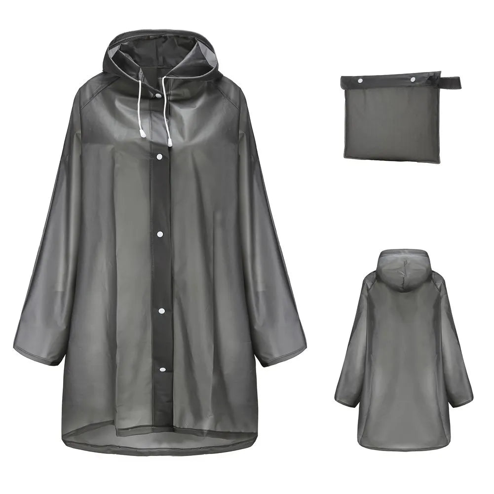 Women and Unisex Reusable Waterproof Long EVA Rain Poncho Packable Hooded Rain Jacket for Adults for Tourism and Motorcycle Use