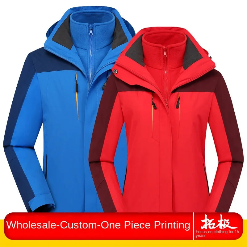 Autumn Winter Three-in-One Waterproof Overalls Men's and Women's Couples Thick Coat Zipper Closure Windbreaker Wholesale