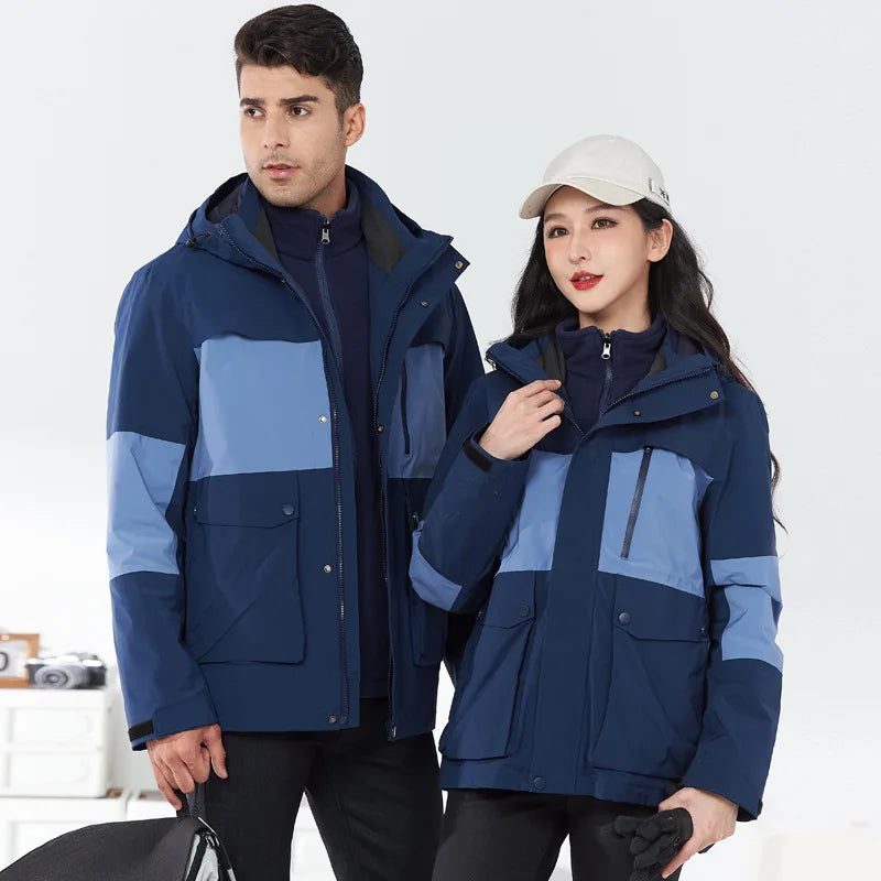 Outdoor Two-piece Three-in-one Unisex Full-pressure Adhesive Inner-stitched Waterproof Windproof Mountaineering Fleece Jacket