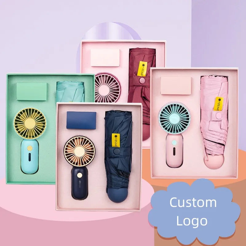 2024 Summer New Product-Luxury Portable Fan Umbrella Promotional Contemporary Mini UV Cell Phone Umbrella Set High Visibility