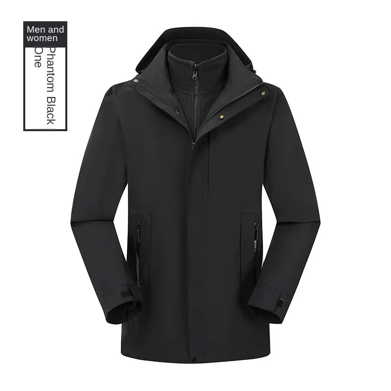 Men's Women's New Outdoor Casual Three-in-One Waterproof Windproof Jacket Disassembled Two-Piece for Autumn Winter