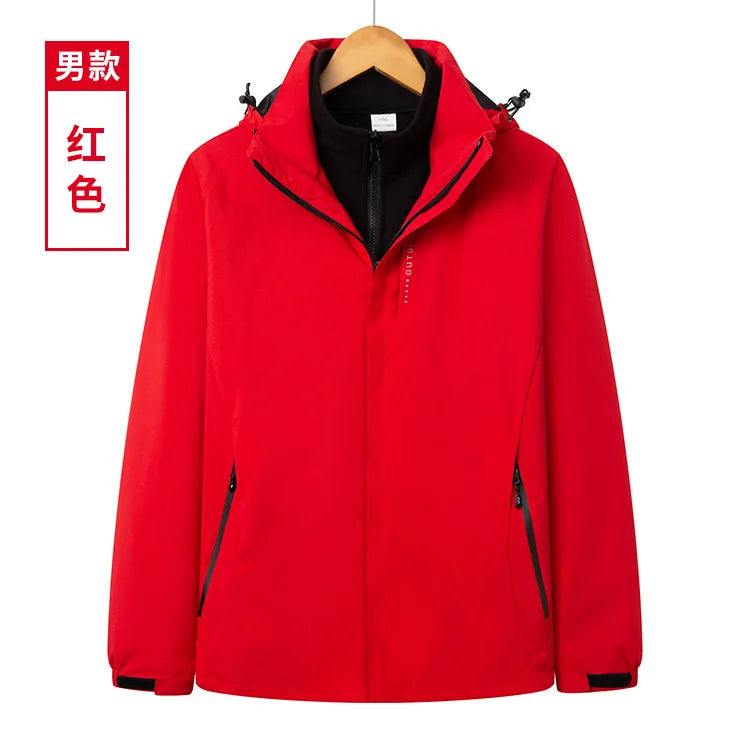 Men's Women's Outdoor Winter Work Clothes Rush Printed Logo Three-in-One Detachable Two-Piece Set Warm Waterproof Zipper