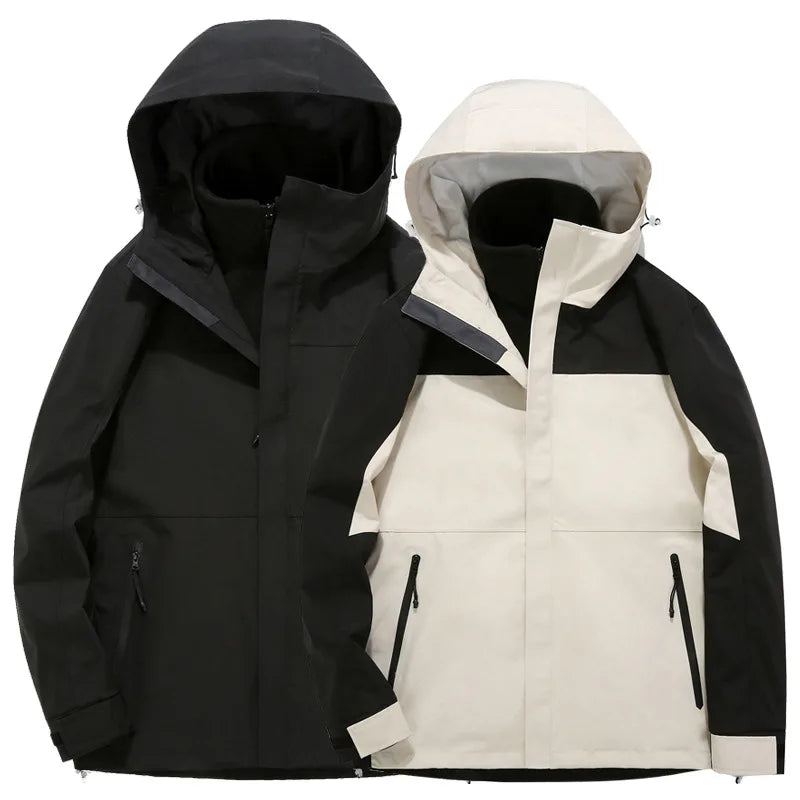 Autumn Men's Women's Three-in-One Detachable Windproof Rubber Jacket Fleece Liner Stand Zipper for Mountaineering Outdoor