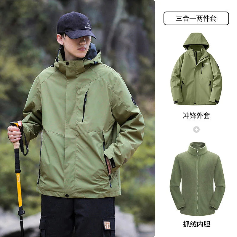 2025 Outdoor Three-in-One Coat for Men Women Hard Shell Soft Polyester Fill Stand Collar Zipper Closure XL-for Autumn Fitness