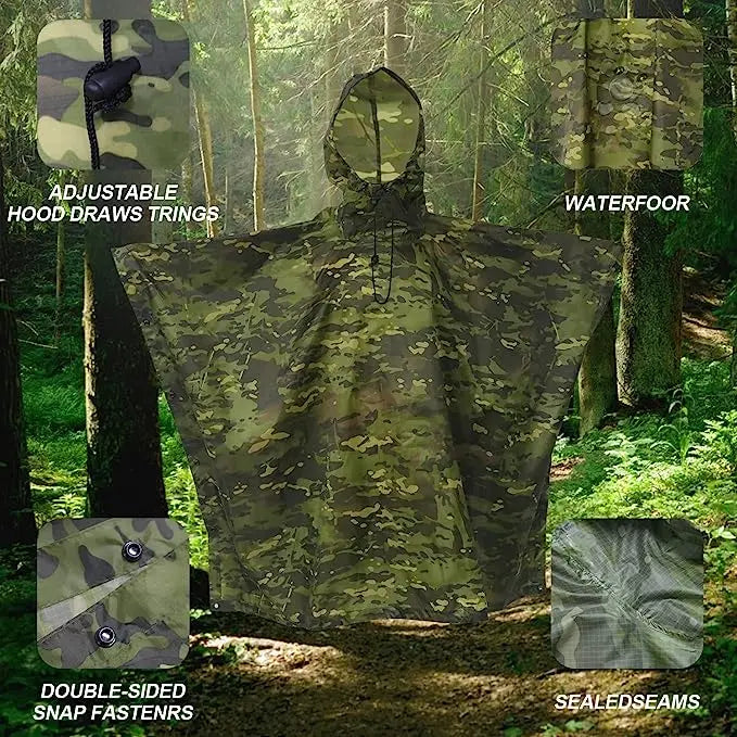 Multifunction Waterproof Raincoat Poncho Camouflage Style With Hood One Pocket Raincoat Suit Outdoor Camping Tent Rain Cover