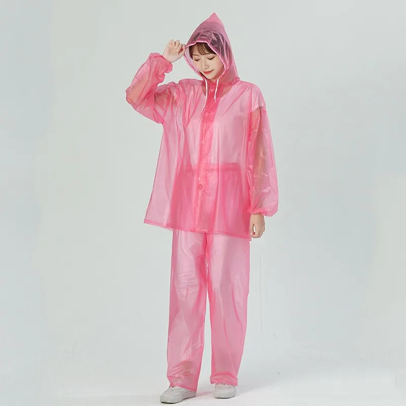 Eco Friend PVC Transparent Raincoats With Pant Waterproof Hood Rainsuit