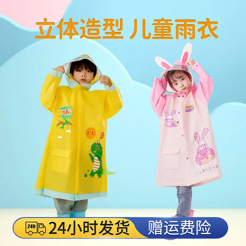 Cartoon Style EVA Children's Waterproof Raincoat and Invisible Backpack, Suitable for Boys and Girls to Use on Rainy Days