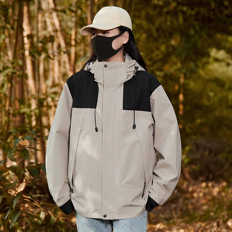 Custom Logo Men's Windbreaker Solid Woven Windproof Breathable Loose Jacket Stand Zipper Winter 3XL Plus Size Outdoor Ropa De