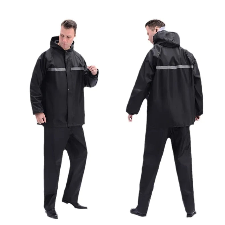 Oxford Cloth Thickened Waterproof Windproof Single-Person Hiking Camping Long Raincoat & Rain Pants Set