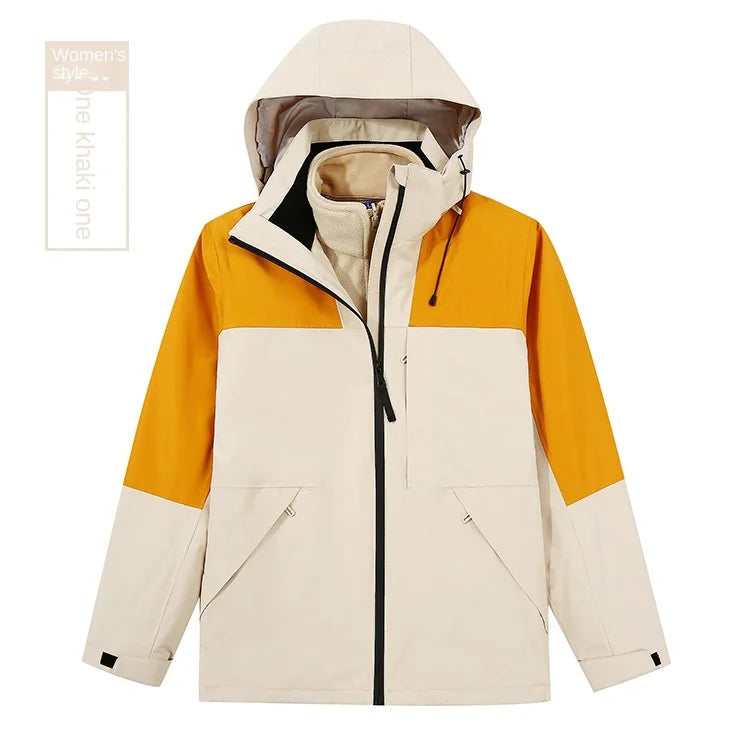 Women's Men's Three-in-One Winter Work Clothes Warm Waterproof Breathable Outdoor Two-Piece with Zipper Closure Logo Embroidery