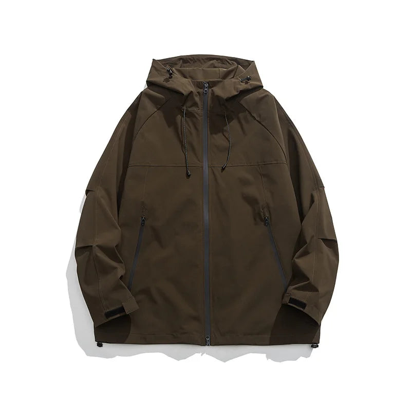 Outdoor Raincoat Windproof Shell Jacket Waterproof Zipper Gender-neutral Trendy Mountaineering Hooded Jacket