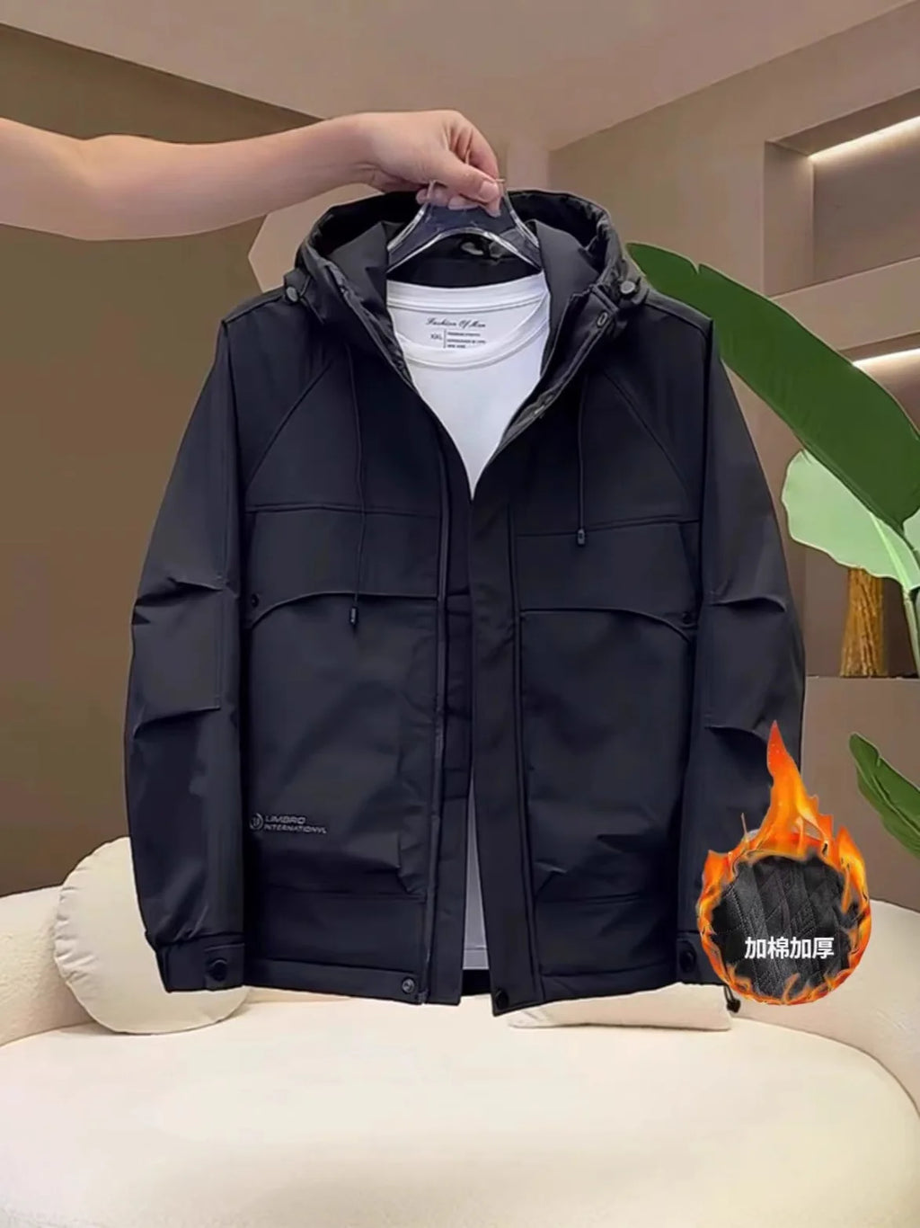 Factory Direct Men's Hooded Stand Collar Loose Plain Dyed Casual Jacket Windproof Thickened Work Warm Winter