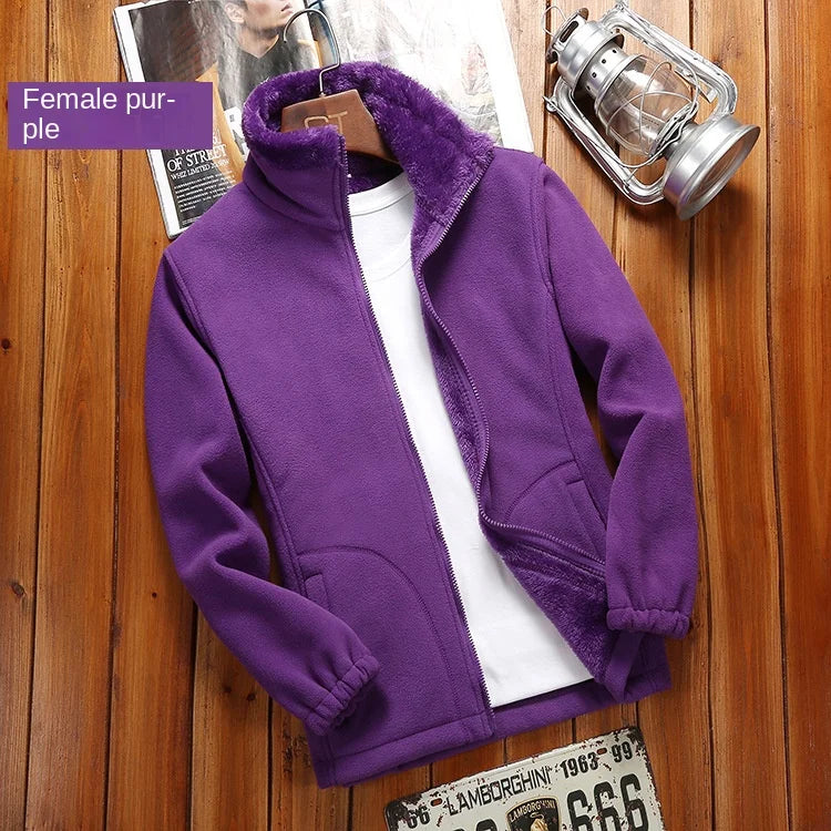 Casual Outdoor Indoor Polar Coral Fleece Coat for Men Women Spring Autumn Winter Thickened Sweater Cardigan with Charging Liner