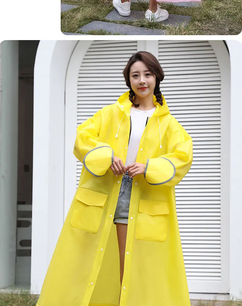 Customizable Men's Women's Long Thickened EVA Adult Raincoat Pink PVC Poncho Logo Decoration One Pocket Hiking Reusable Bikers