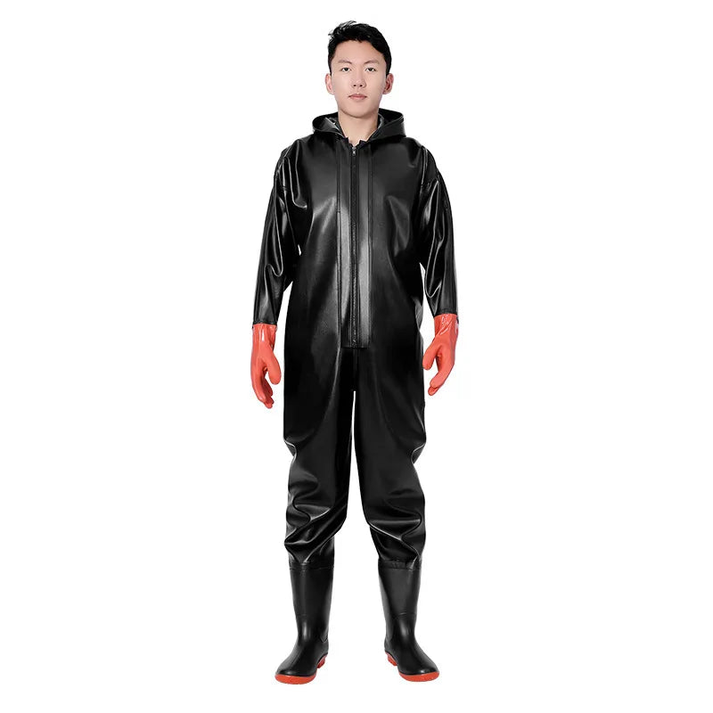 Wholesale Thickened PVC Full-Body Waterproof Chest Wader Fishing Rain Water Pants with Zipper Closure Unisex