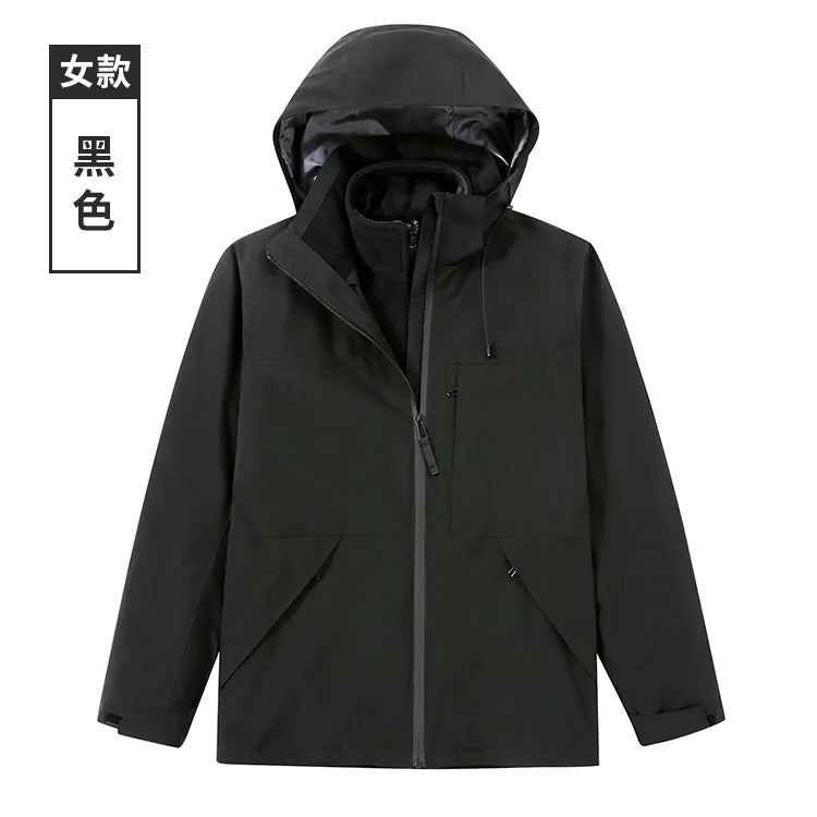 Women's Men's Three-in-One Winter Work Clothes Warm Waterproof Breathable Outdoor Two-Piece with Zipper Closure Logo Embroidery