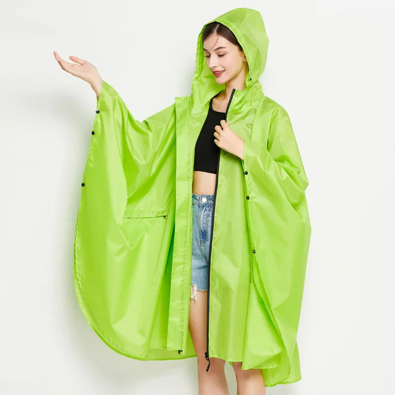 3 in One  Rain Poncho  PU Coated Rain Cape Waterproof Raincoat With Hood Lightweight portable trekking Poncho