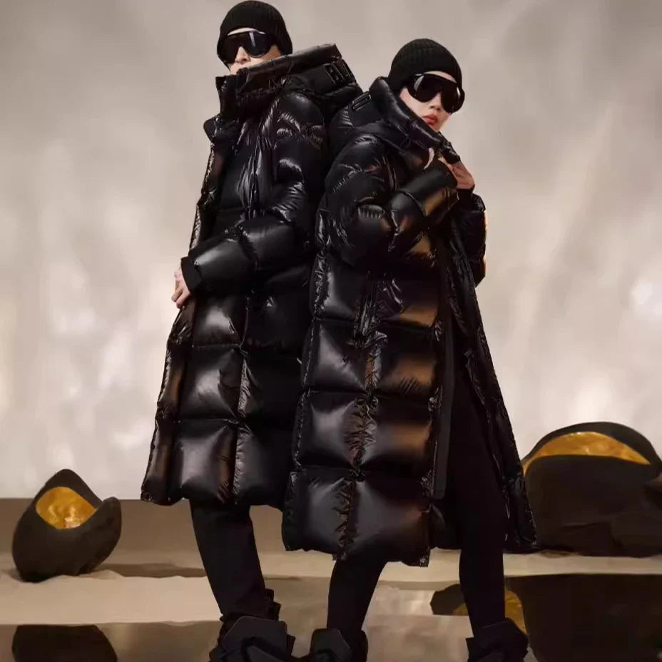 Men's Women's Couple Style High-Fan Black Gold Jacket New National Standard 90 White Duck Down Thickened Version for Adults