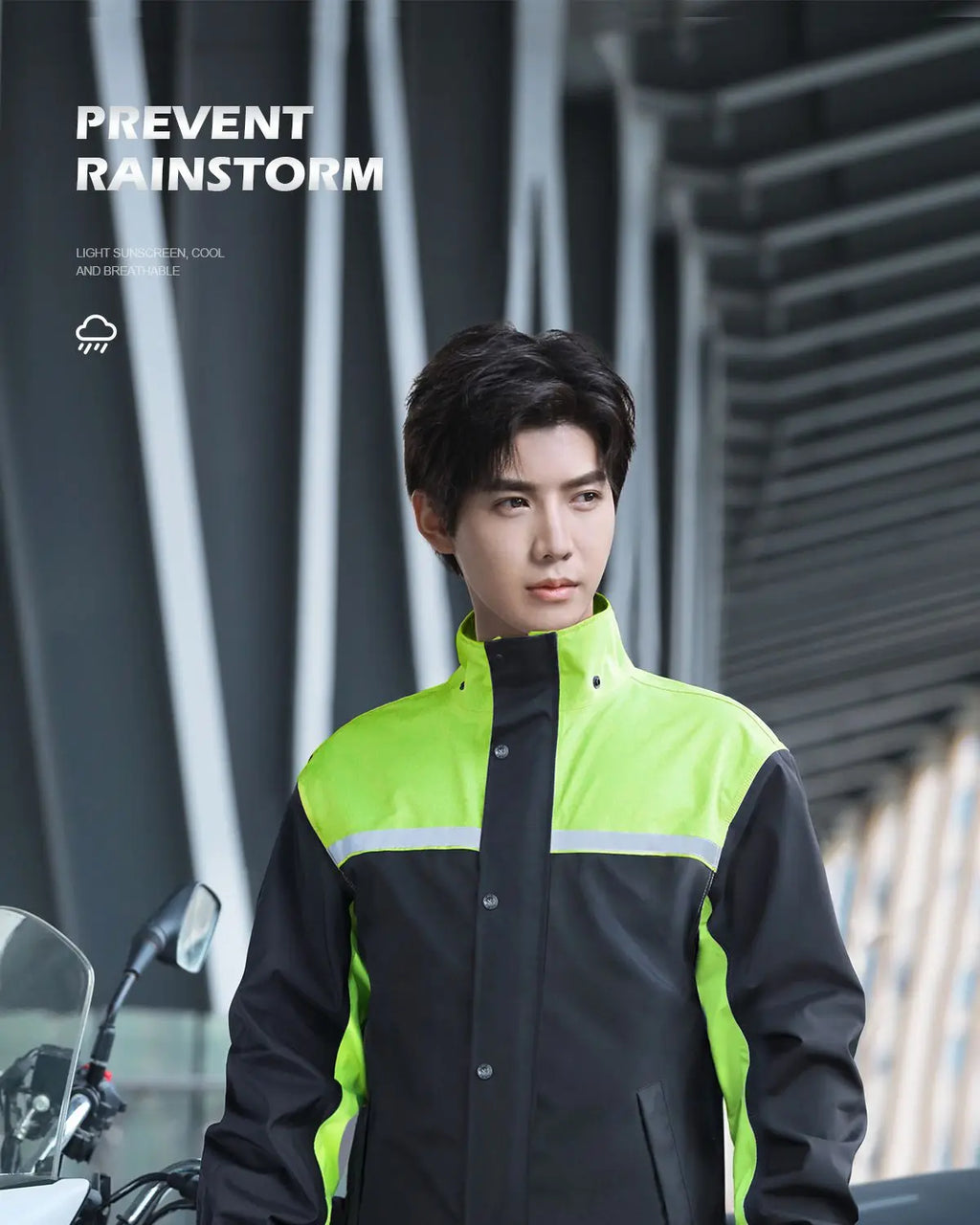 Men's Moto Style Long-Body Nylon Raincoat Rainpants Suit Windproof Quick-Drying Split-Style Hooded Poncho Pattern for Motorcycle