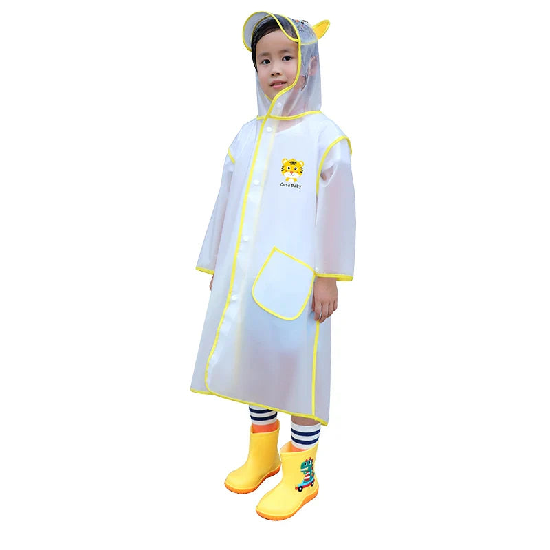 Customized Kids Raincoat Waterproof EVA Hooded Rain Jacket in Cartoon Shape Eco-Friendly With Big Brim and Logo Decoration