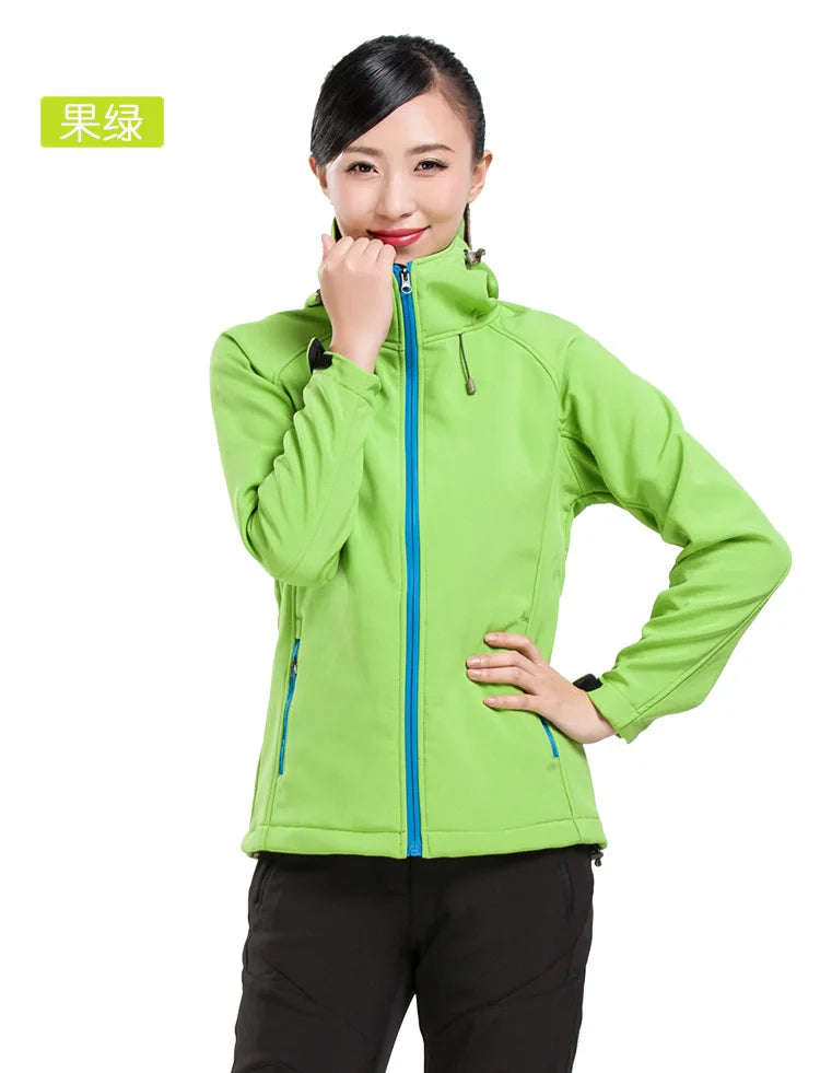 Outdoor Soft Shell Jacket for Men Women Stand Windproof Fleece-Lined Thickened for Spring Winter Mountaineering Plus Size