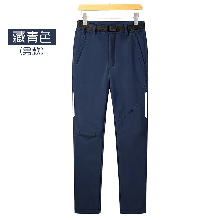 Men's Women's Casual Outdoor Sports Soft Shell Pants Waterproof Windproof Breathable Elastic Waist Fleece-Lined for Autumn