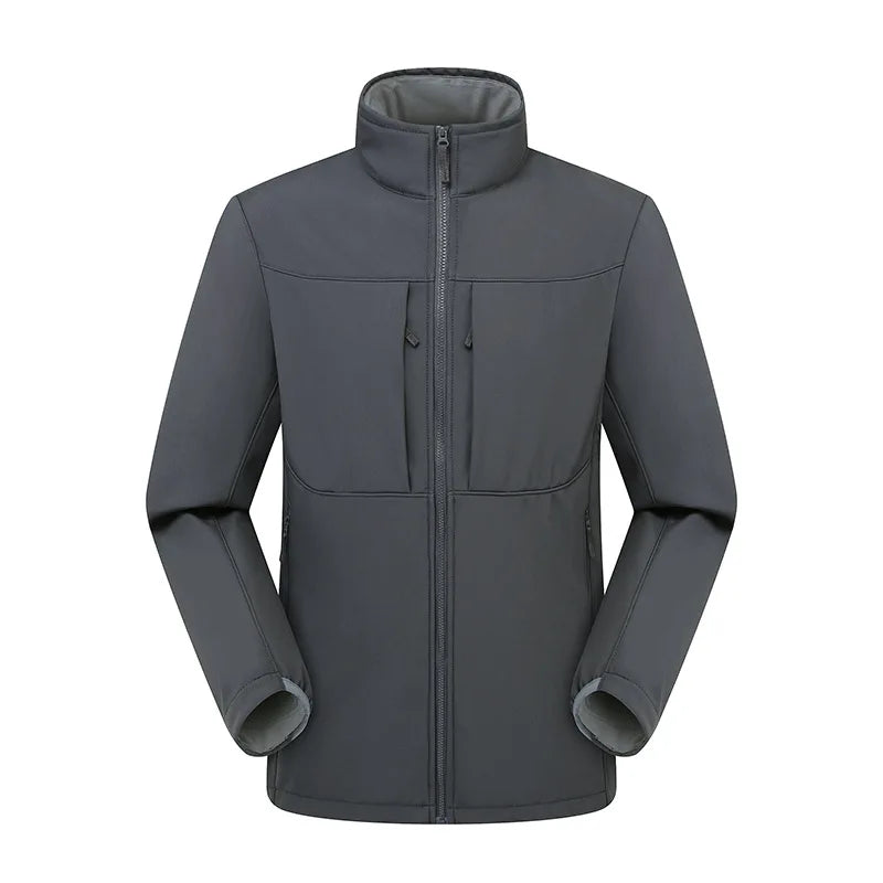 Autumn Winter Men's Soft Shell Jacket New Outdoor Fleece-Lined Thickened Vertical Collar Composite Fabric Cross-Border