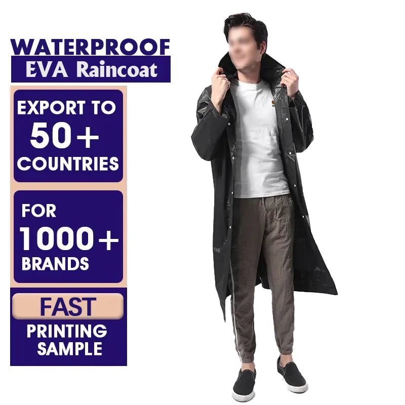 EVA Unisex Raincoat Custom Logo Printing Thickened Waterproof Rain Coat Women Men Camping Reusable Waterproof Long Raincoat
