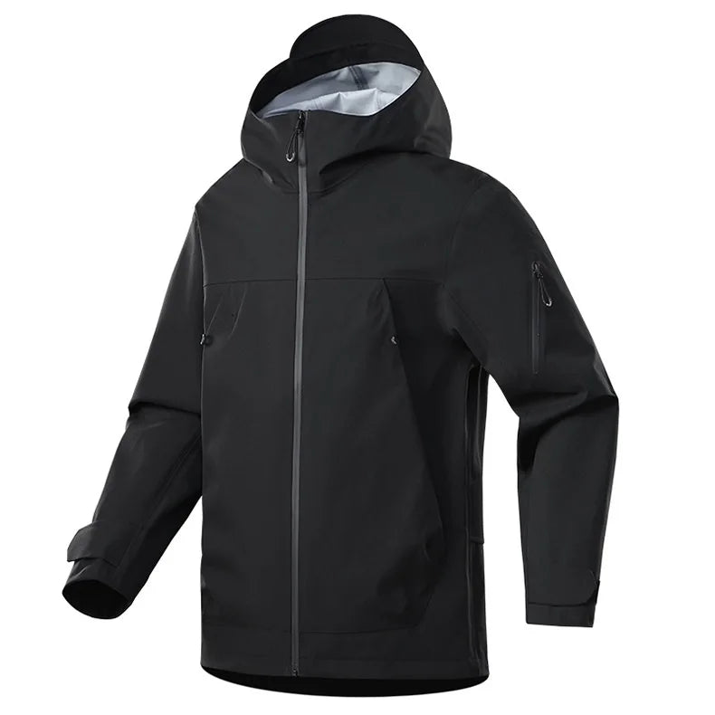 Men's Lightweight Stand Rain Jacket for Autumn Spring Breathable Hard Shell Coat Windproof 3D Embroidery Logo Zipper Prints for