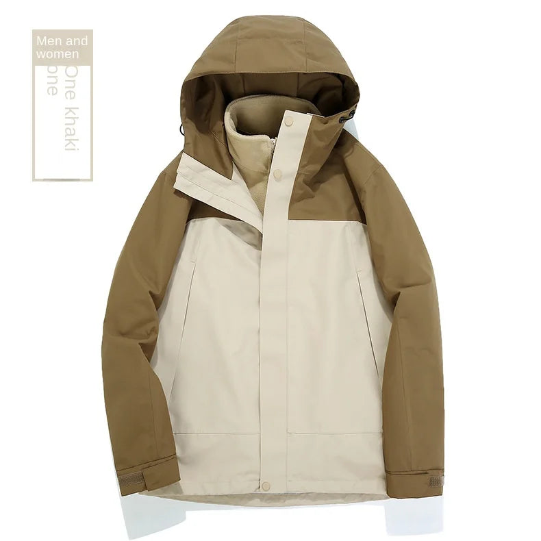 Outdoor Trendy Windproof Waterproof Hooded Long-sleeved Jacket for Men Women Spring Autumn Winter Casual Mountaineering Solid