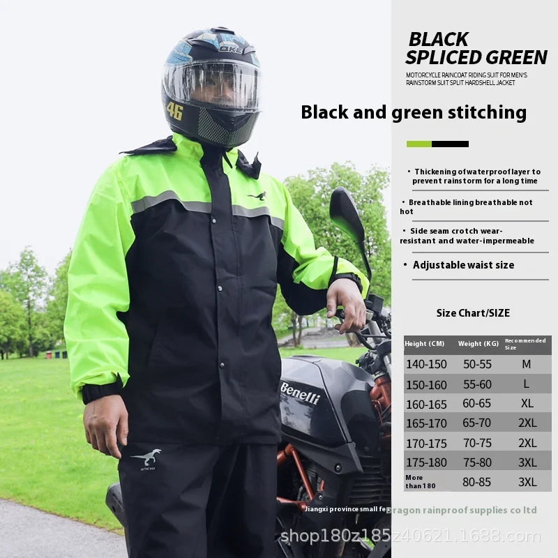 Men's Thickened Waterproof Windproof Motorcycle Riding Rainsuit Knight Style Raincoat for Rainstorm Camping