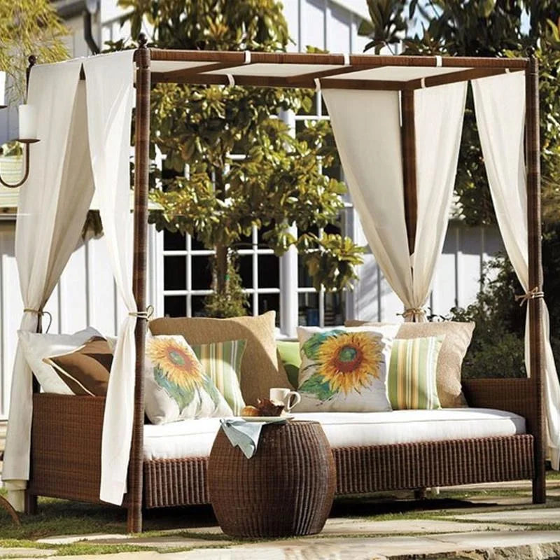 Luxury Outdoor Furniture Modern Style Teak Rattan Daybed Sun Lounger Aluminum Frame for Beach Garden Hotels Parks Villas