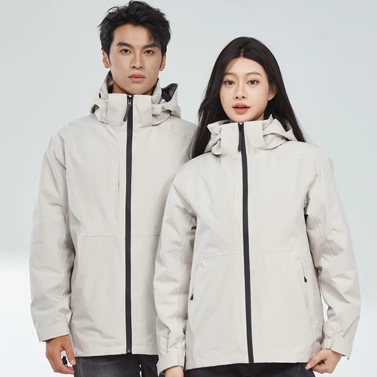 Three-in-One Unisex Winter Soft Shell Woven Zipper Waterproof Windproof Outdoor Warm Jacket