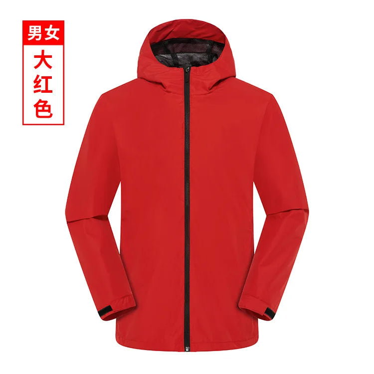 Single-Layer Waterproof Outdoor Jacket for Men Women Long Sleeve Coat for Spring Autumn Print Logo for Mountaineering Assault