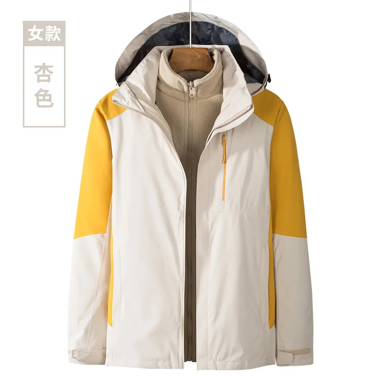 Men's Women's Outdoor Two-Piece Sports Jacket Set Three-In-One Fleece-Lined Thickened Winter Warm Jacket for Mountaineering