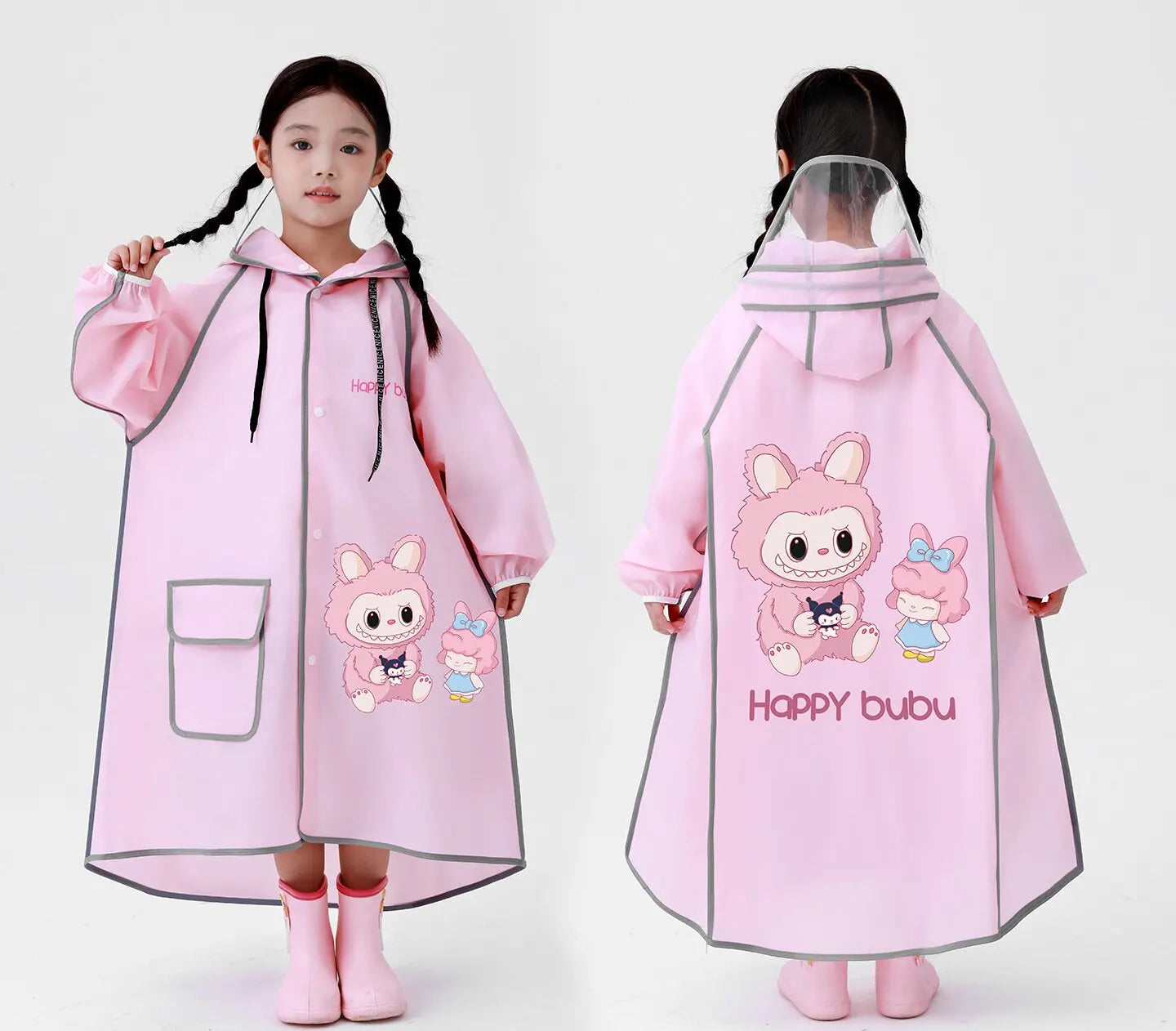Modern Cartoon Raincoat for Girls Waterproof EVA Material for Kindergarten Elementary School Bag for Travel Outdoor Tours